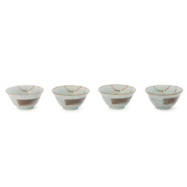 Set de 4 bols beige en céramique japonaise 13.5 cm