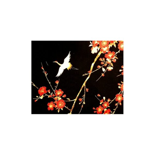 Yukata japonais fleurs et grues noir