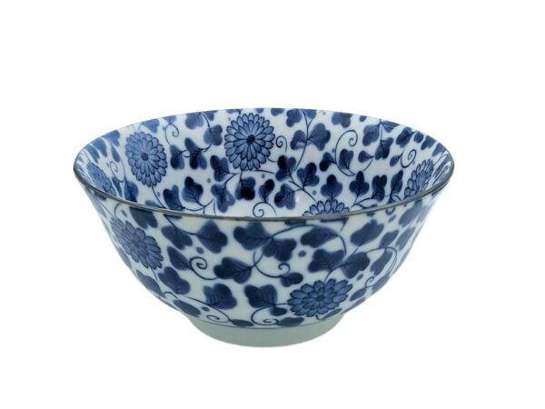 Bol japonais bleu en céramique motifs fleurs