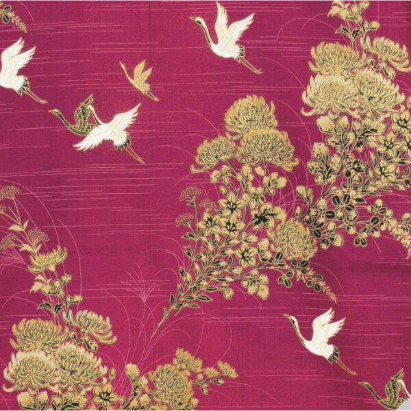 Kimono japonais fleurs et oiseaux rouge