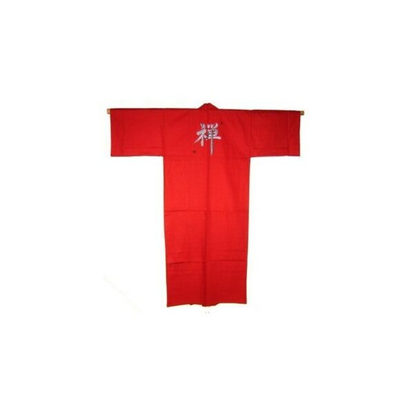 Kimono japonais brodé motif kanji rouge