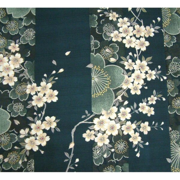 Kimono japonais fleurs de cerisier vert détail des motifs