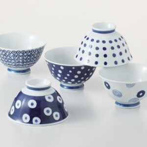 Set de 5 bols japonais bleus indigo