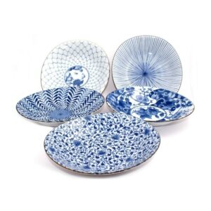 Set de 5 assiettes japonaises en céramique bleus