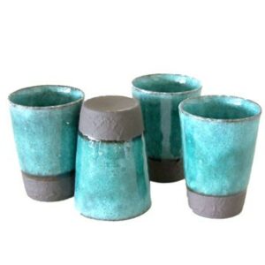 Set de 4 verres à thé japonais turquoises