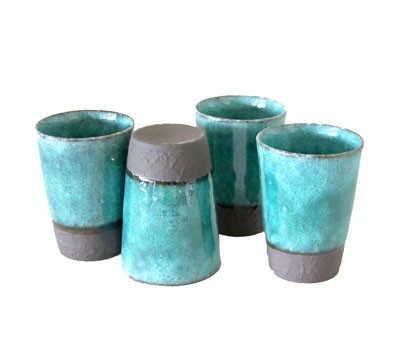 Set 4 verres à thé japonais turquoises