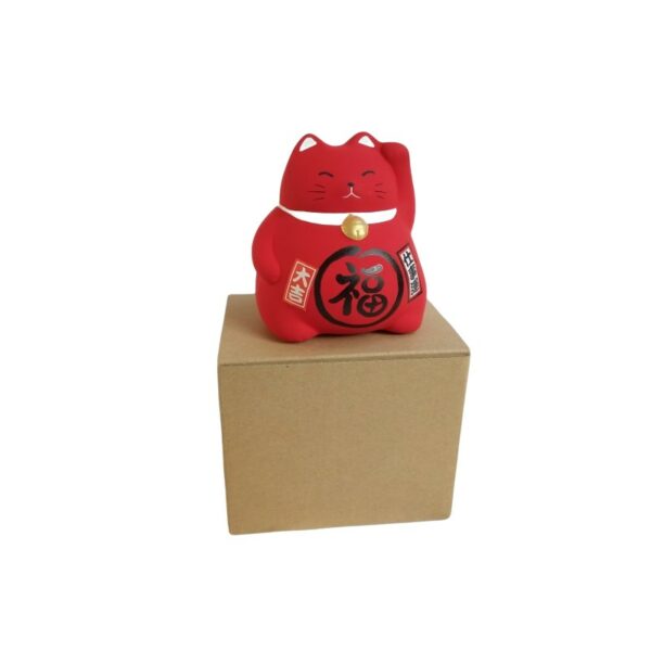 Chat Maneki neko rouge en céramique