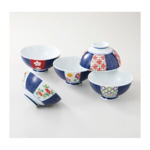 Set de 5 bols japonais bleu et rouge