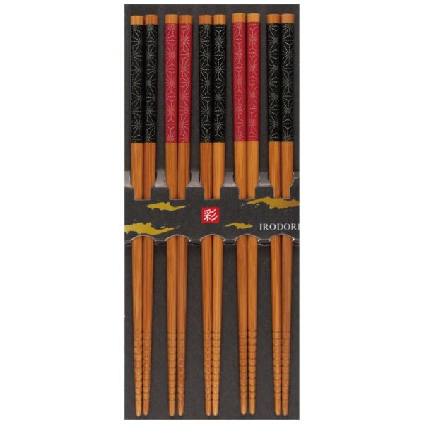 Set de 5 paires de baguettes japonaises rouges et noires