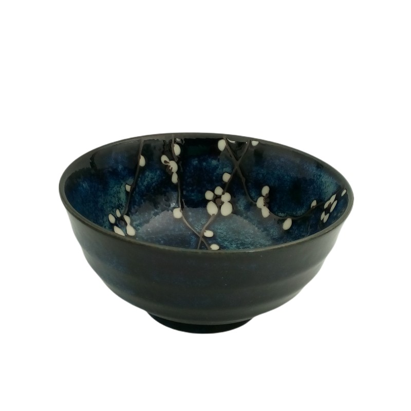 Bol japonais bleu motifs fleurs de cerisier