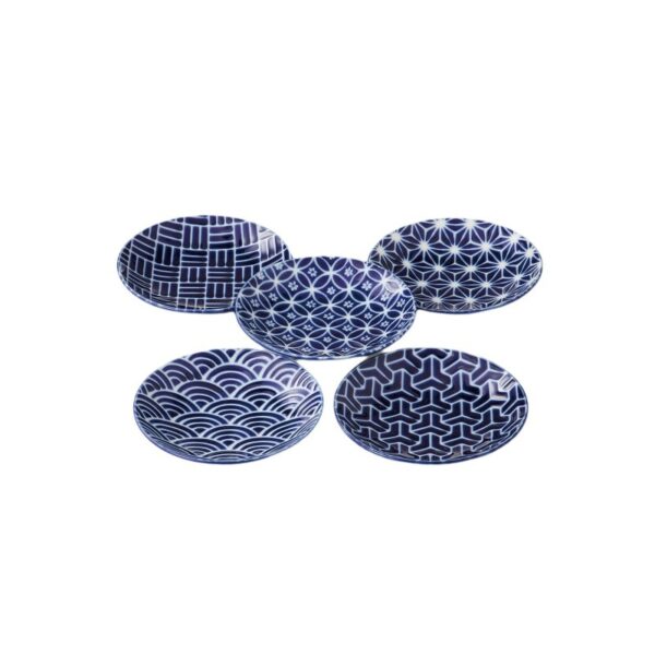 Set de 5 petites assiettes japonaises bleus