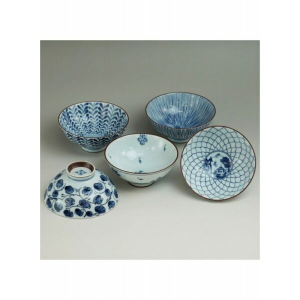 Set de 5 bols japonais bleus et blancs