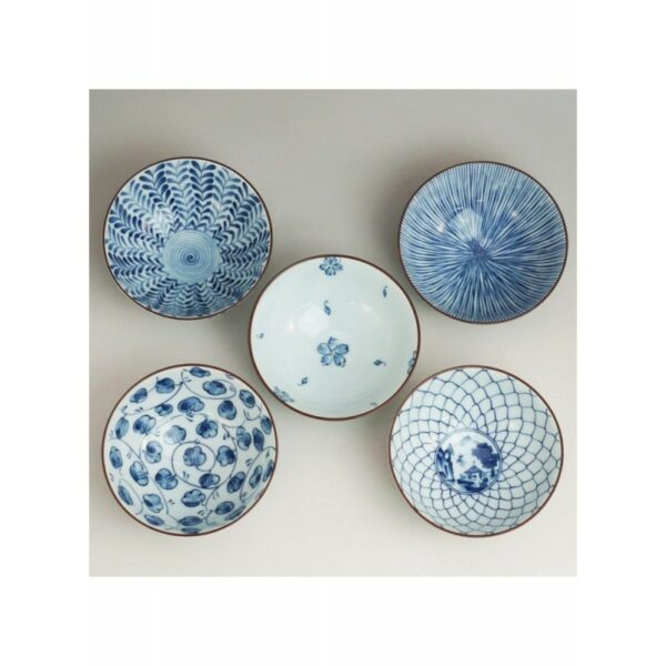 Set de 5 bols japonais bleus et blancs