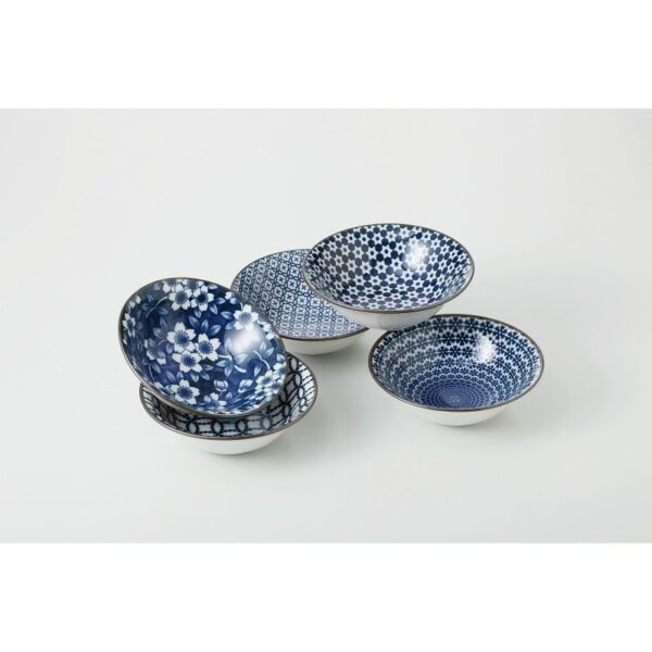 Set de 5 bols japonais bleus avec motifs