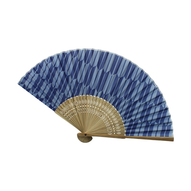 Eventail japonais sensu bleu motifs flèches