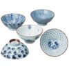 Set de 5 bols japonais bleus et blancs