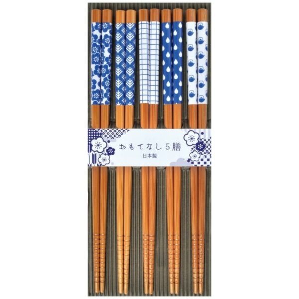 Set de 5 paires de baguettes japonaises bleus