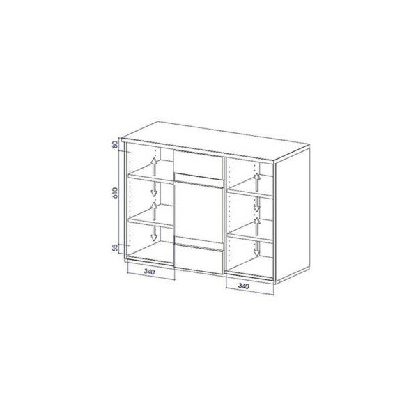 Dimensions et plan de la Commode Shizen Naturelle 2 portes et 3 tiroirs